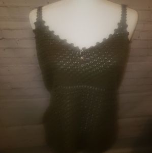 Ramie/cotton knit spaghetti strap tank top